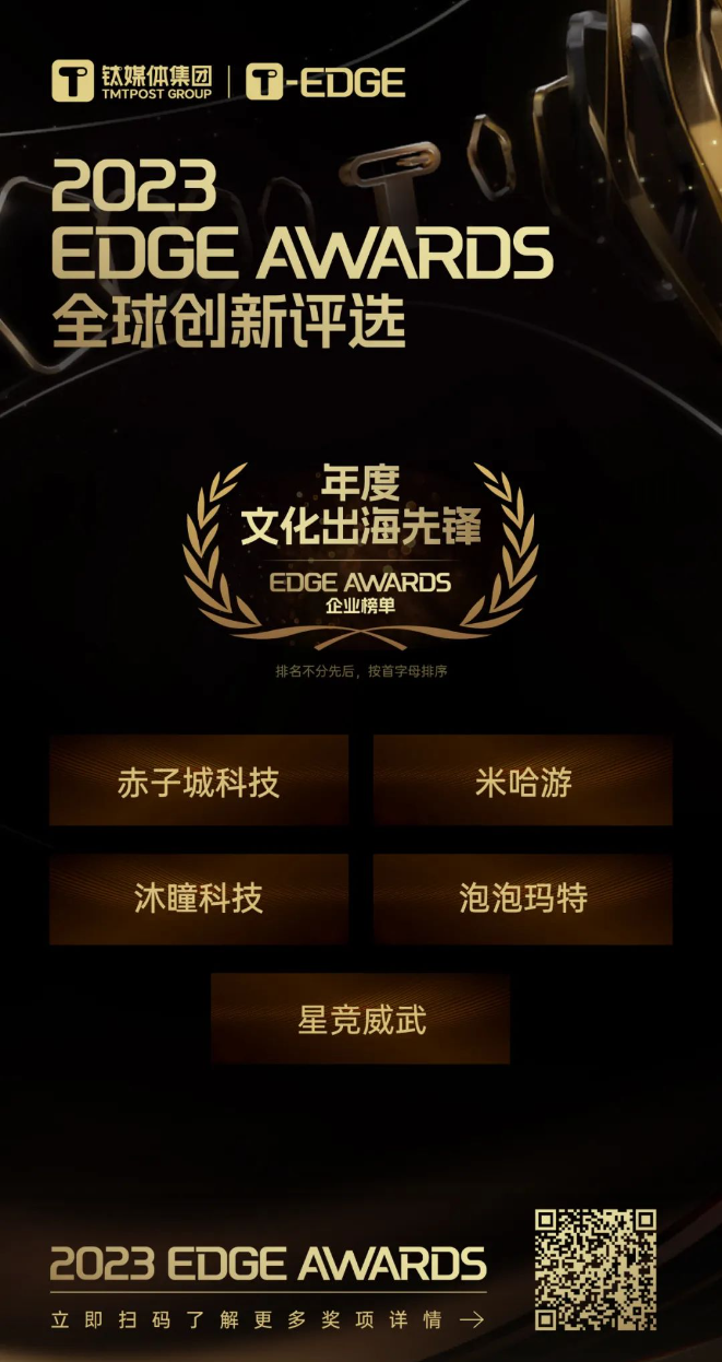 星竞威武集团获评2023钛媒体edge awards“年度文化出海先锋”